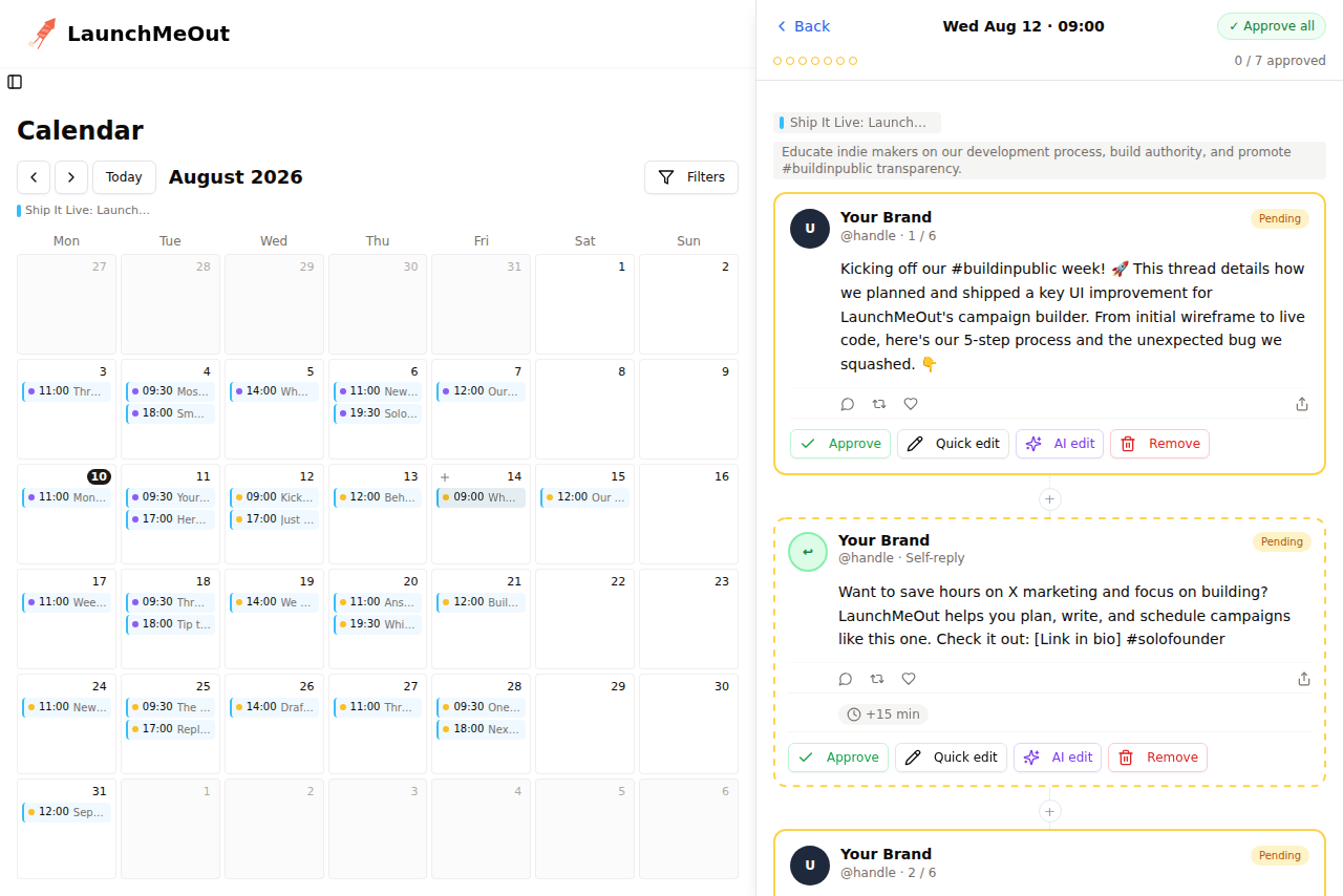 Content calendar with a post open for review